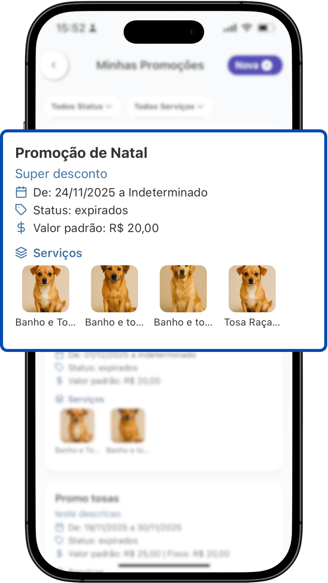 Lista de promoções configuradas no sistema Buzke
